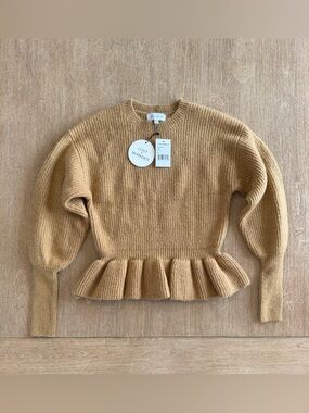 Lost + Wander After Hours Top XS/S Camel Ruffle Peplum Sweater NWT